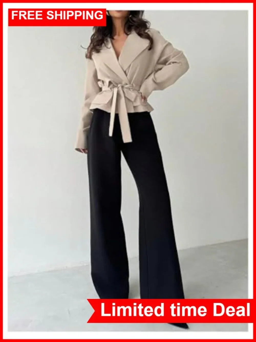 Verdusa Women's Tie Belt Double Breasted Trench Coat Long Sleeve Fall Outerwear